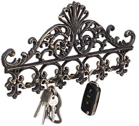 Relaxdays Garderobenleiste aus Gusseisen, 5 Haken, Antiker Landhausstil, HBT: ca. 17 x 35 x 3,5 cm, Hakenleiste, bronze