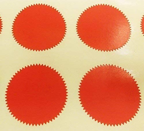 Audioprint Ltd. Pack of 200-41mm Starburst Notary/Legal/Certificate Seals - Colour Code Stickers/Sticky Labels - Choose Your Colour/s (Red)
