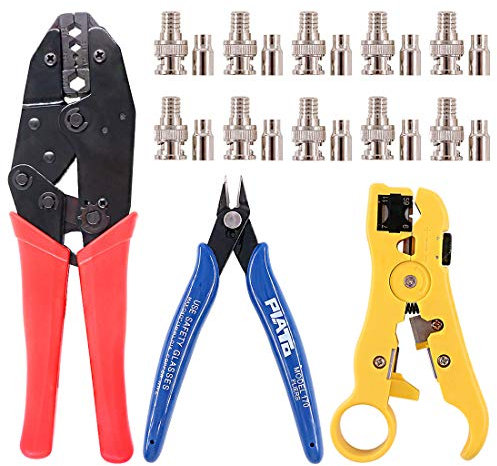 Swpeet Kit di crimpatura professionale per connettori coassiali BNC, 13 pezzi, con 10 connettori a crimpare CCTV BNC, tagliacavi extra e pinze laterali, perfetto per RG55, RG58, RG59, RG62, 5, 6