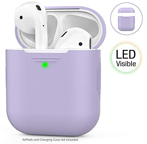 AHASTYLE AirPods Hülle Silikon AirPods Case [Front-LED Sichtbar] Kompatibel mit Apple AirPods 2 & 1 (2019) (Ohne Karabiner, Lavender)
