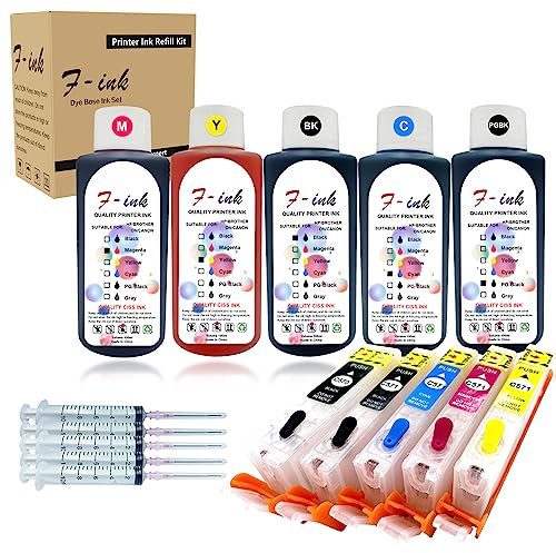Encre de bouteille 5x100ml et kits de recharge d'encre CLI-571 PGI-570 compatibles avec les modèles PIXMA TS5052 TS5055 TS5055 TS6050 TS6051 TS6052 MG5752 MG5752 MG5753 MG6501 MG6852 MG6853 Imprimante