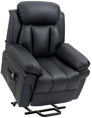 HOMCOM Power Lift Chair Recliner, Riser and Reclining Armchair, Black | for Elderly, Overstuffed Faux Leather, Electric, Remote Control, Side Pockets, for Living Room
