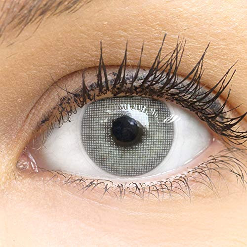 GLAMLENS Turin Gray Grau + Behälter | Sehr stark deckende natürliche graue Kontaktlinsen farbig | farbige Monatslinsen aus Silikon Hydrogel | 1 Paar (2 Stück) | DIA 14.20 | ohne Stärke