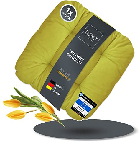 LILENO HOME 1er Set Stuhlkissen Grün (38x38x8 cm) - Sitzkissen für Gartenstuhl, Küche oder Esszimmerstuhl - Bequeme UV-beständige Indoor u. Outdoor Stuhlauflage als Stuhl Kissen