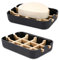 Fufengz Porte-Savon en Bois de Bambou pour Salle de Bain, Bar, Porte-Savon, évier, terrasse, Baignoire, Plateau de Douche (Deux pièces, Noir)