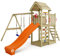 WICKEY Spielturm Klettergerüst MultiFlyer mit Holzdach, Schaukel & Rutsche, Outdoor Kinder Kletterturm mit Sandkasten, Leiter & Spiel-Zubehör für den Garten (Orange)