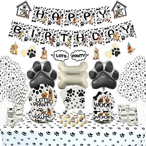 Hunde Party Dekorationen, Hunde-Themengeschirr-Party-Pack für Welpen, Hundeliebhaber, Kindergeburtstags-Partydekorationen, Einschließlich Teller, Tassen, Servietten, Tischdecke, Banner für 20 (B)