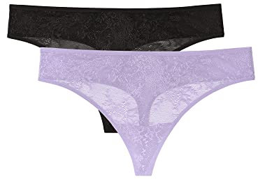 Smart & Sexy Damen Tanga-höschen aus Mesh und Spitze, Erhältlich in Multipackungen Tangahöschen, Lila/Schwarz, XL