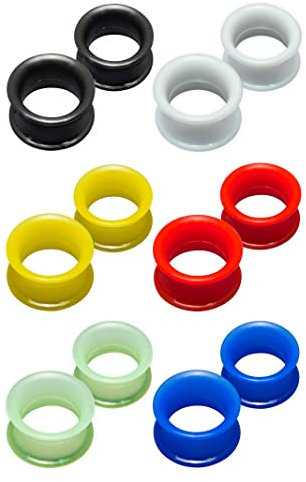 Fly Style Set aus 6 Farben Flesh-Tunnel aus Silikon - Extra weich und flexibel, Grösse:14 mm (Paar)