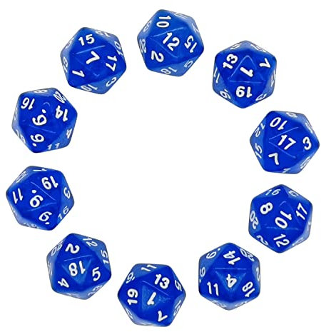 Deolven Würfel D20, 10 Pcs Transparent Blau Polyhedral Dice, 20 Seitige Klar Würfel für DND MTG RPG Dungeons und Dragons Party