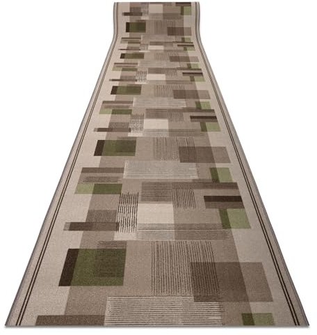 rugsx Antirutsch Teppichläufer Listra - Geometrisch, moderner Kurzflor für Küche, Flur & Wohnzimmer, Meterware, beige 67x130 cm