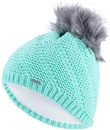 Faera Wintermütze Mütze Damen warm gefüttert Kunstfell Bommelmütze Fleecefutter Winter Herbst Strickmütze Beanie Mädchen 64