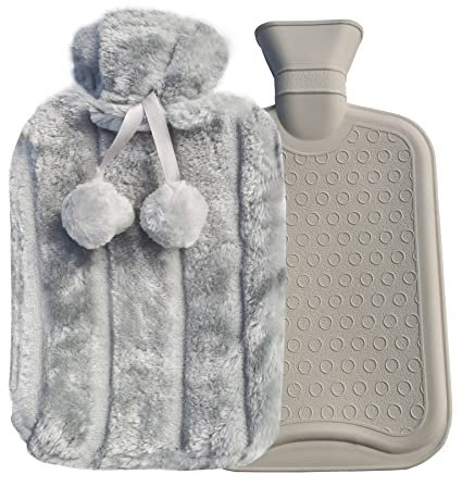 MAILEKT Wärmflasche mit Bezug, Hot Water Bottle 2L,Bettflasche mit Bezug, Gummimaterial für Sicherheit und Haltbarkeit, Bettflasche für Erwachsene und Kinder(Grau)