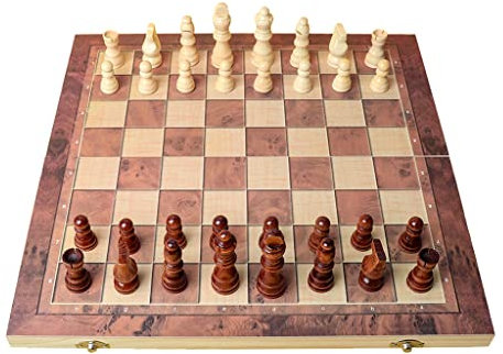 DAPERCI 2-in-1-Schachspiel aus Holz, Reise-Schach-Backgammon-Spielset mit handgefertigtem Holzstück for Familienfeiern im Freien Schach Spiel (Size : 34cm/13.4in)