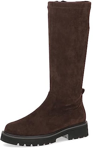 CAPRICE Damen Hohe Stiefel ohne Absatz Memotion bis zum Knie Flach Weite G, Braun (Dk Brn Stretch), 37 EU