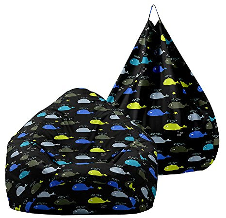 Treer Sitzsack ohne Füllung für Kinder Erwachsene, Wal-Druck Lazy Bean Bag Sitzsäcke Sitzsackbezug, Spielzeug Aufbewahrung Sitzkissen mit Reißverschlus (100x120cm,Grüner Wal)