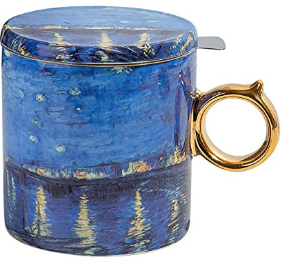 DECRZPB Ceramic Coffee Mugs Set Starry Night Coffee Mugs with Lid Tea Cup Gifts for Girls Mum Lovers