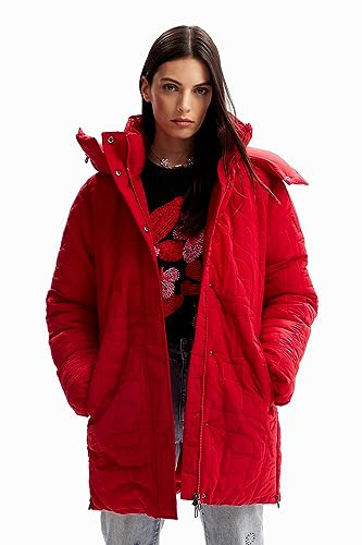 Desigual Women's Tulip Woman Woven Padded Long Overcoat, Red, S
