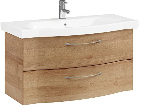 Lomadox Bad Waschtisch mit Waschbecken, 97cm, in Riviera Eiche quer Nb., B/H/T ca. 97/49/51,5 cm