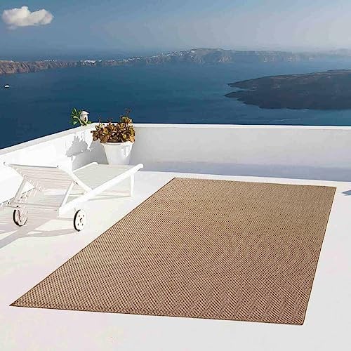 Taracarpet Outdoor Teppich Wetterfest Wohnzimmer Balkon Küchenteppich Flachgewebe Sisaloptik Einfarbig Uni beige 240x340 cm