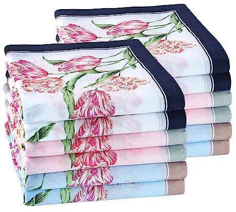 HOULIFE Damen Taschentücher – Blumentaschentücher, Stofftaschentücher Damen, Taschentuch Stoff aus Reiner 60S Gekämmte Baumwolle für Alltagsgebrauch Hochzeit, 45x45cm, 6/12 Stücke