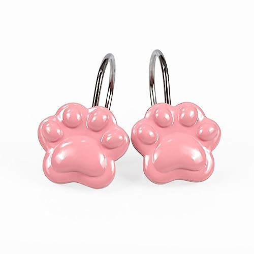 Duschvorhangringe Rosa Ringe Duschvorhang Haken: Katze Hunde Bär Tier Löwe Tiger Pfote Drucken Duschringe für Duschvorhangstange - Nette Vorhanghaken Aufhänger für Badezimmer - 12 Stück