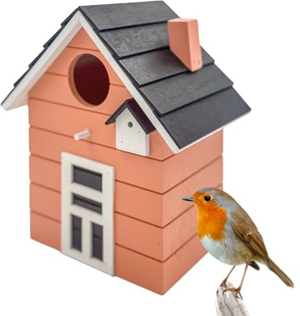 Seaside No.64 – Holz-Vogelhaus & Nistkasten, Orange | Für kleine Singvögel wie Meisen, Spatzen und Finken, innen als Deko und außen als Nistplatz