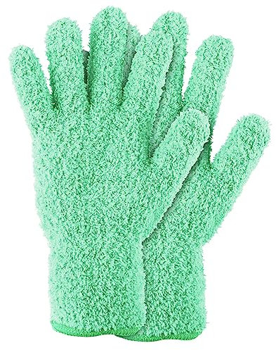 Sibba 2 guantes de microfibra para limpiar el polvo, reutilizables, forro polar coral, lavable, para cocina, casa, persianas, muebles (cian)