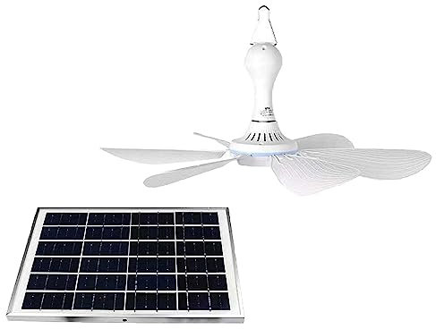 KCTOT Ventilateurs de Plafond Solaires Extérieurs Type Plug-in Pale de Ventilateur en Résine avec Crochet USB Vitesse Réglable Ventilateur de Camping Faible Bruit 5w/6w/10w Blanc (Size : 10W)