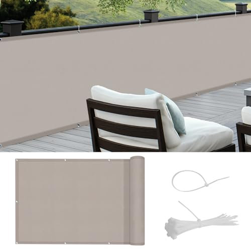 COOL AREA Balkon Sichtschutz 90x400cm Balkonverkleidung UV-Schutz PES Balkonabdeckung wetterfester mit Kabelbinder,Schutz vor neugierigen Blicken,Taupe