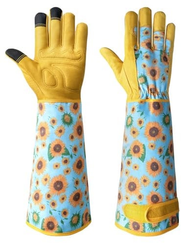 Velway Long Gardening Gloves for Women - Thorn Proof & Rose Pruning Forearm Protection Garden Gloves - Breathable Leather Long Garden Gloves Gifts & Tools for Gardener Yard Work Medium