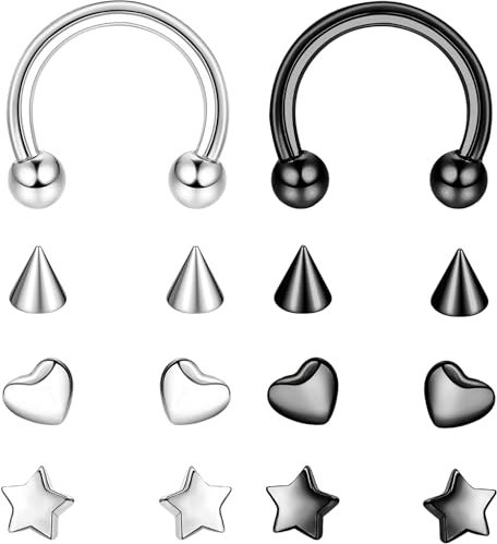 Diamday 16G G23 Titan Hufeisen Septum Ringe für Damen Herren Hufeisen Piercing Nasenringe Hoop Helix Knorpel Tragus Ohrringe Augenbraue Lippe Nabel Bauchnabel Septum Brustwarzenpiercing Ring 6-12mm
