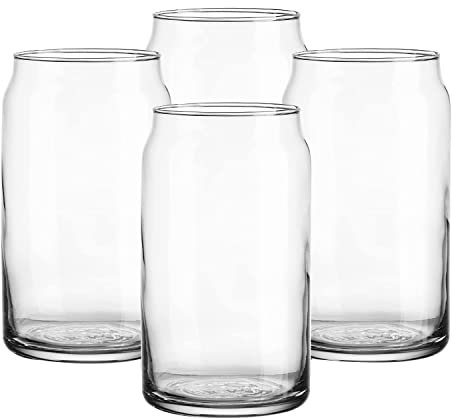 Rwedkd Drinking Glasses 4-Piece Glass Tumbler Set in Tin Shape, 16 oz Beer Can Glass, Coffee Cups, Glass Cups, Cocktail Glasses, Whiskey