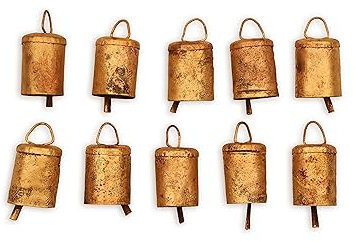 10 Stück Vintage Hängende Glocken - Kleine Glöckchen für Weihnachtsdekorationen, rustikale Bauernhaus-Dekoration, Bastelglocken, Boho-Ornament, Hexenglocken, Zinnkuhglocken, Windspiel, Metallglocken