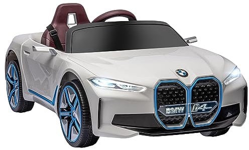 HOMCOM BMW i4 Licensed 12V Electric Car for Kids, Kids Electric Ride-on with Remote Control, Suspension Wheels, Music, Horn, Lights, MP3 Slot, Portable Battery, for Ages 3-6 Years - White
