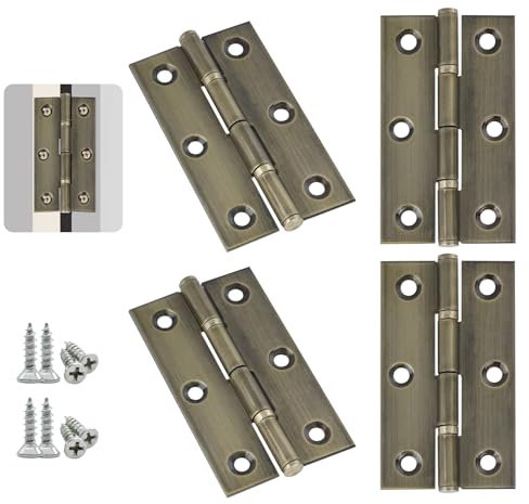 Anstore 4 Stück Edelstahl Türscharnier Bronze 70x40x1,3mm Kugelgelagerte Scharniere Groß Schwerlast Scharniere Verstellbar Möbel Beschläge mit 24 Schrauben 12x5mm für Holztür Gartentor Aussen