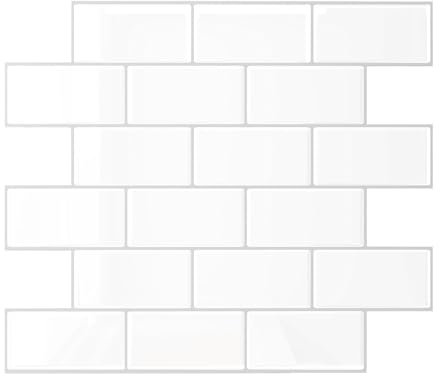 VEELIKE Piastrelle Adesive Bagno Bianco Rettangoli 3D Mattonelle Adesive Cucina Moderna Adesivi per Piastrelle Impermeabile Adesivi Piastrelle Pellicola Autoadesiva per Cucina 30.5cm×30.5cm 6 Pezzi