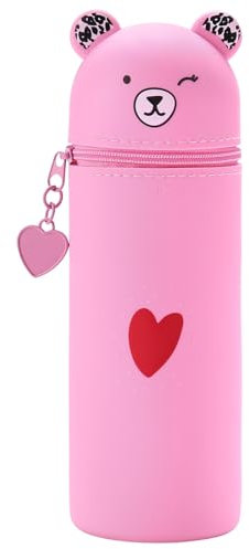 Jostift Kawaii Federmäppchen aus Weichem Silikon, Schlampermäppchen und Stifteköcher 2 in 1, Niedliches Federmäppchen Mäppchen Cartoon Bleistifthalter für Schülerin Teenager (Rosa)