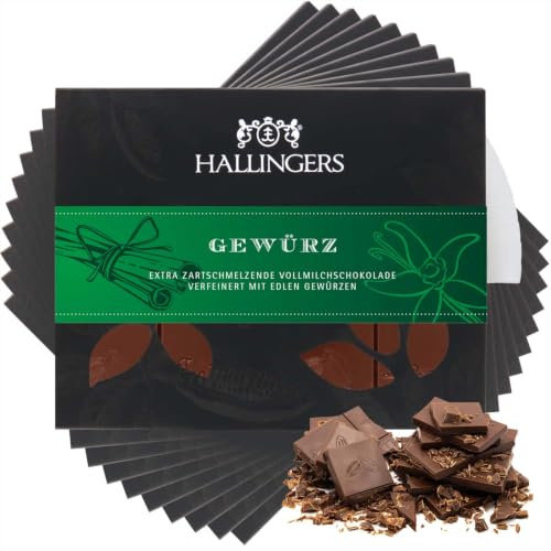 Hallingers Genuss Manufaktur Schokolade Weihnachts-Geschenk - Tafel Edelkakao handgeschöpft ohne Alkohol edler Karton 10x Gewürz Xmas-Gewürze, Weihnachten für Frauen Männer