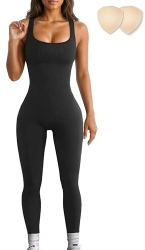 Merlvida Sport Jumpsuits für Damen Elastischer Figurformender Jumpsuit Damen Eng Nahtloser Bodysuit Bauchweg Overall Workout Body Einteiler Sportanzug