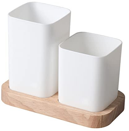 Qukaim Organizadores de cubiertos con base de madera, compartimento de gran capacidad, diseño de apertura grande, organizador de utensilios de cocina, 2 rejillas