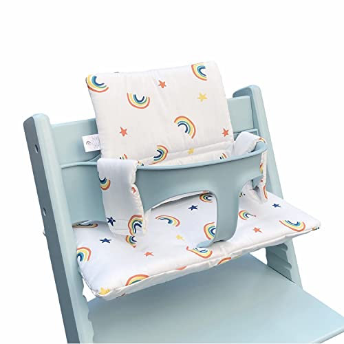 ZARPMA Hochstuhlkissen, kompatibel mit Stokke Tripp Trapp Chiar Hochstuhleinsatz, Baumwollstoffbezug gefüllt mit Baumwollpolsterung (Weißer Regenbogen)…