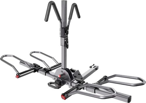 KYX Portabici per 2 biciclette, portabici per auto fino a 65 kg, telaio in acciaio con bracci pieghevoli e sistema di inclinazione a sgancio rapido, montaggio facile e blocco sicuro