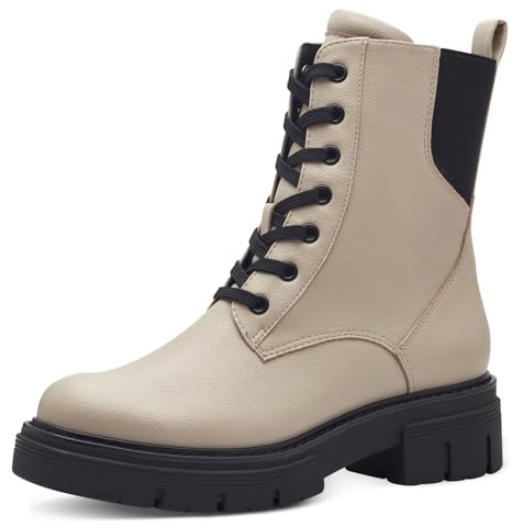 MARCO TOZZI Damen Stiefeletten zum Schnüren mit Blockabsatz mit Reißverschluss, Cremefarben (Ivory Comb.), 39 EU