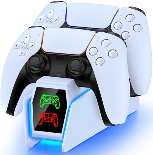 PS5 Controller Ladestation Zubehör, Dual PS5 Ladestation Controller mit RGB Light, Ladestation PS5 Controller mit 2 Std Schnelllade, Ladestation für PS5 Controller&Edge Controller(Weiß)
