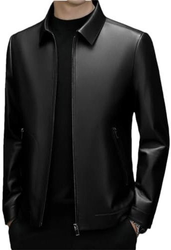 Herren Business Lederjacke Revers Jacke Schaffell Mantel, schwarz 1, M