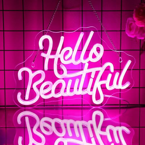 CoolGift Mart Hello Beautiful Neon Zeichen, Romantische LED Hochzeit Neon Licht, Dekoration für Haus Hochzeit Vorschlag Verlobung Geburtstag Hintergrund Bacelorette Party, Geschenk für Mädchen Frauen
