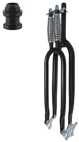 CDHPOWER 26 Fork Double Springer Suspension Fork 1 Threaded & Headset,Cruiser Chopper Bike Dual Spring Classical Fork (Black)