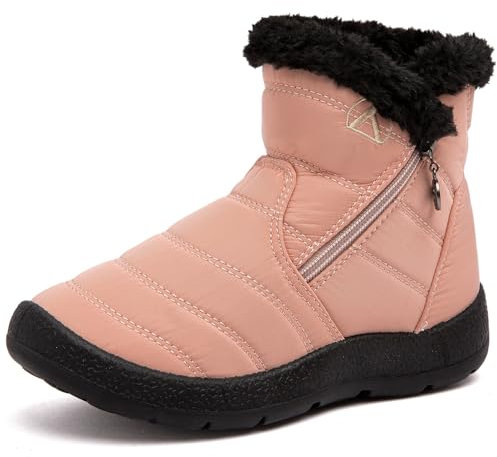 Rokiemen Enfant Bottes de Neige Garçon Fille Doublure Chaud Fourrure Bottes Imperméable Bottines d'hiver Extérieur Antidérapante Rose 35 EU