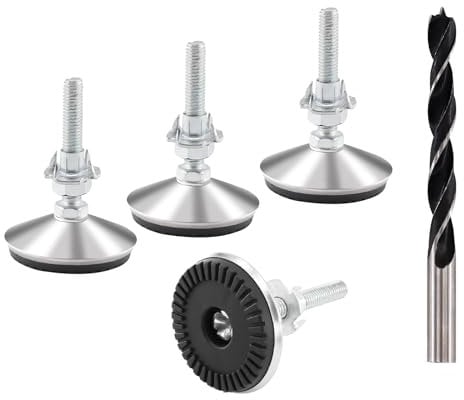TOKSEO Lot de 4 pieds de nivellement M10 x 50 mm réglables en métal M10 - Pieds réglables en hauteur - Vis de réglage avec écrous à enfoncer, écrous de blocage et forets métalliques
